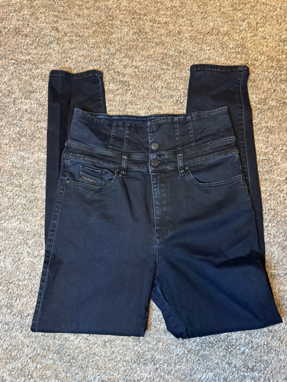 Diesel High-Rise dark wash Skinny Jeans with Triple-Button Waist